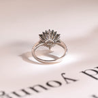 Solid Gold Sunflower Round Moissanite Engagement Ring, Half Eternity Promise Ring