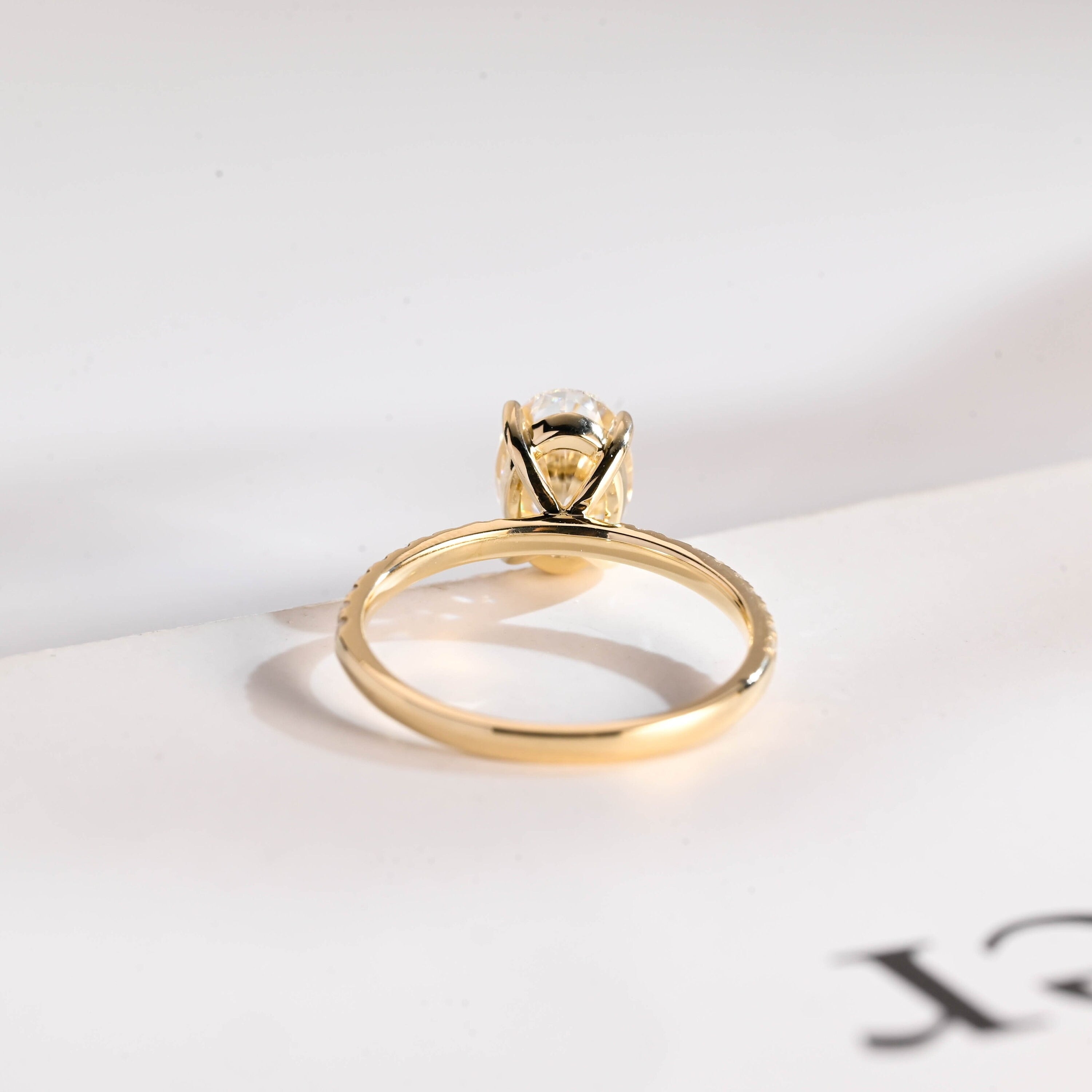 Solid Gold Oval Moissanite Engagement Ring, Half Pave Promise Ring