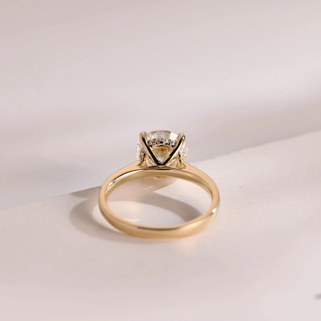 Solid Gold Round Cut Moissanite Engagement Ring, Anniversary Gift for Her