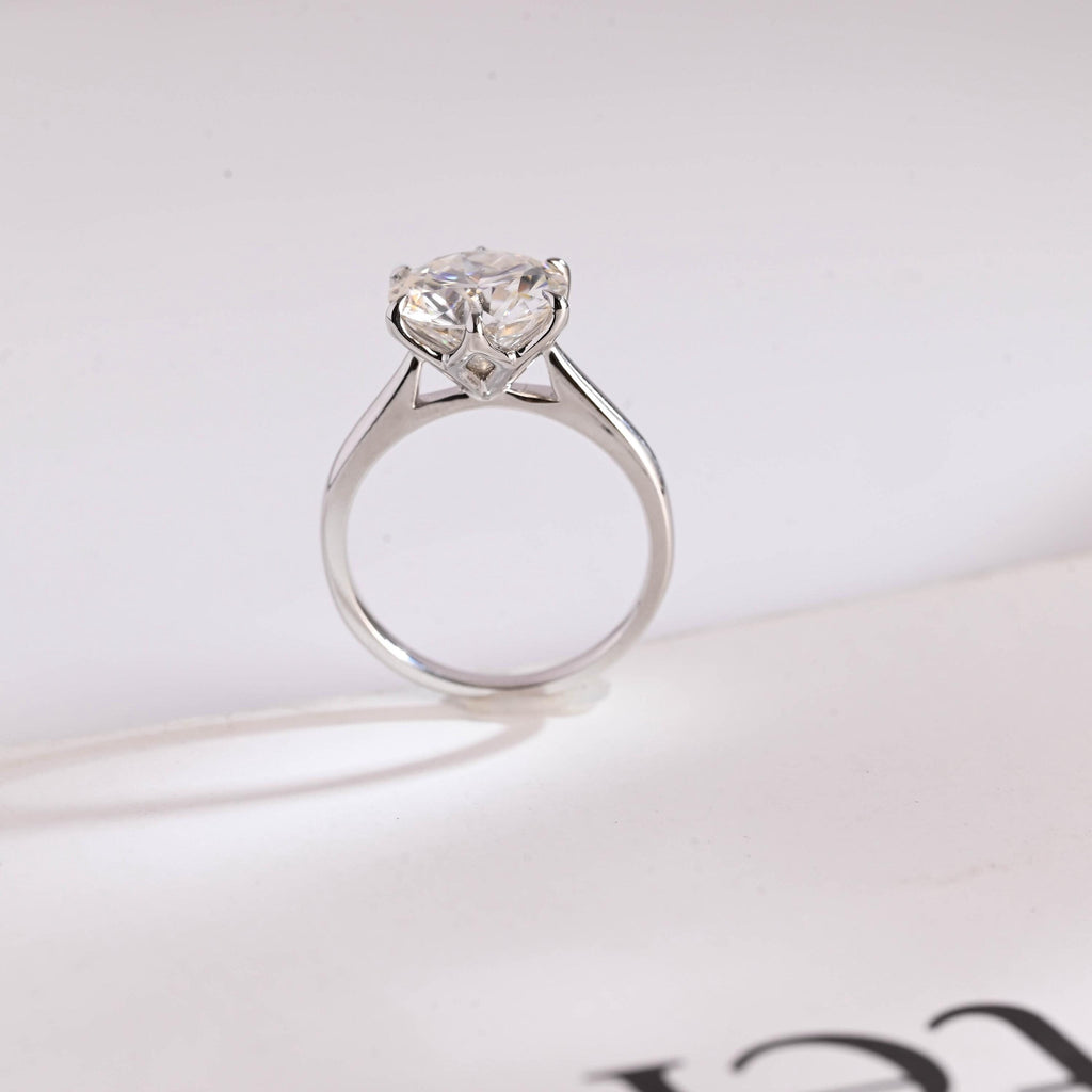 Solid Gold Tulip Floral Round Moissanite Engagement Ring, Anniversary Gift for Her