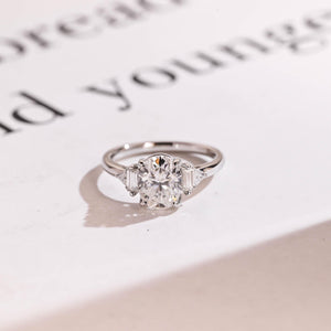 Solid Gold Oval Cut Moissanite Engagement Ring, Three Stone Promise Ring