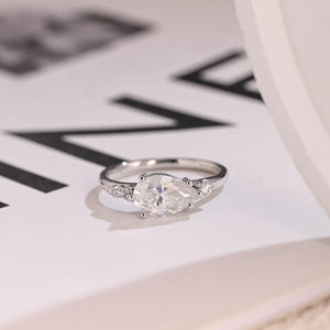 Solid Gold Pear Cut Cluster Moissanite Engagement Ring, Promise Ring for Her