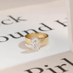 Solid Gold 5mm Band Oval Cut Moissanite Engagement Ring, Tulip Floral Ring