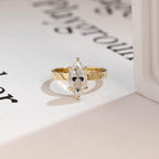 Solid Gold Marquise Cut Moissanite Engagement Ring, 3mm Wide Band