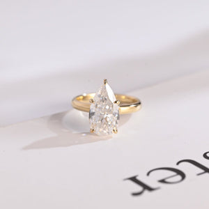Solid Gold Pear Cut Moissanite Engagement Ring with Hidden Halo, Custom Ring