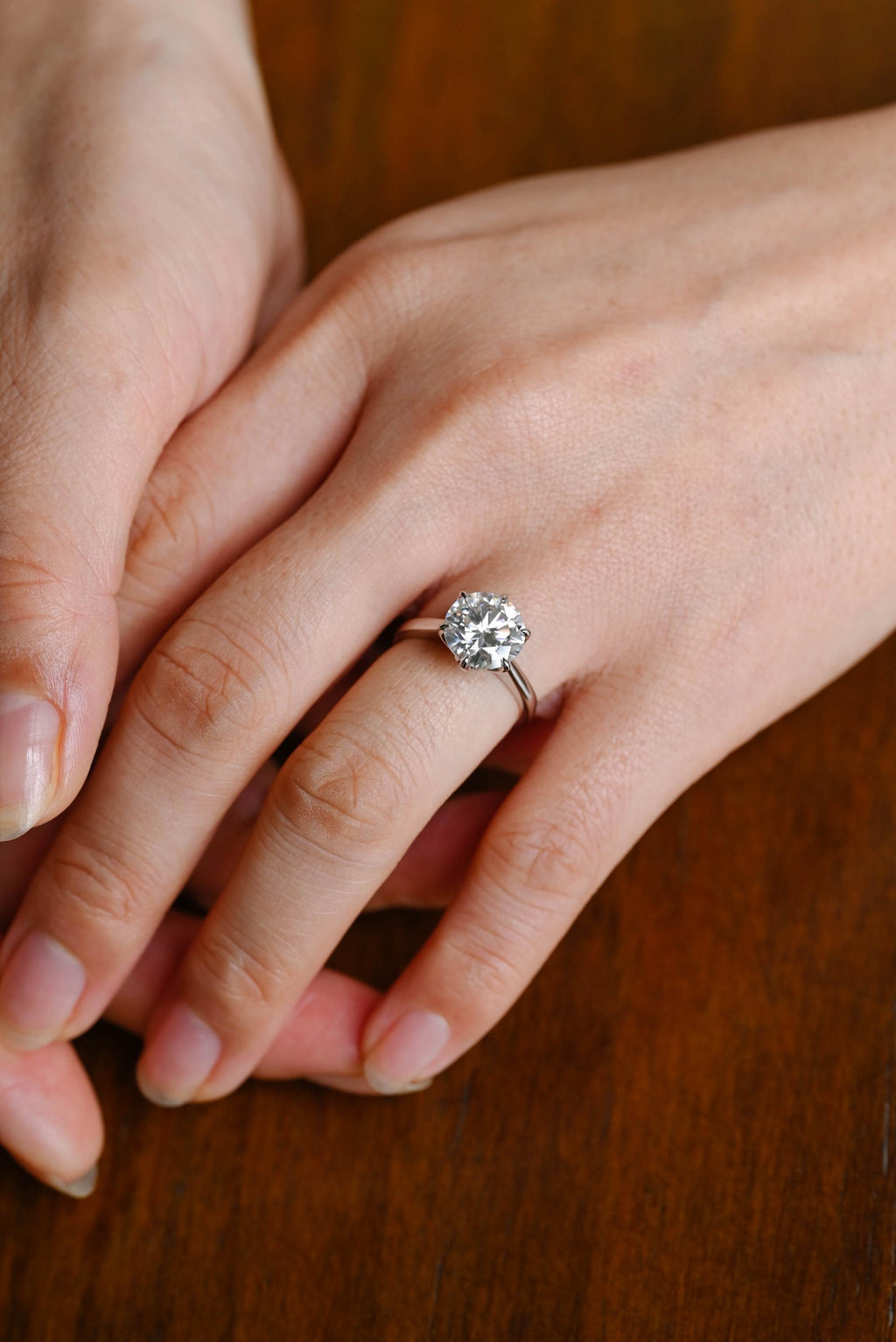 Solid Gold Tulip Floral Round Moissanite Engagement Ring, Anniversary Gift for Her