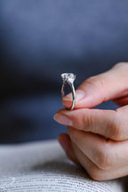 Solid Gold Oval Cut Moissanite Engagement Ring, Three Stone Promise Ring