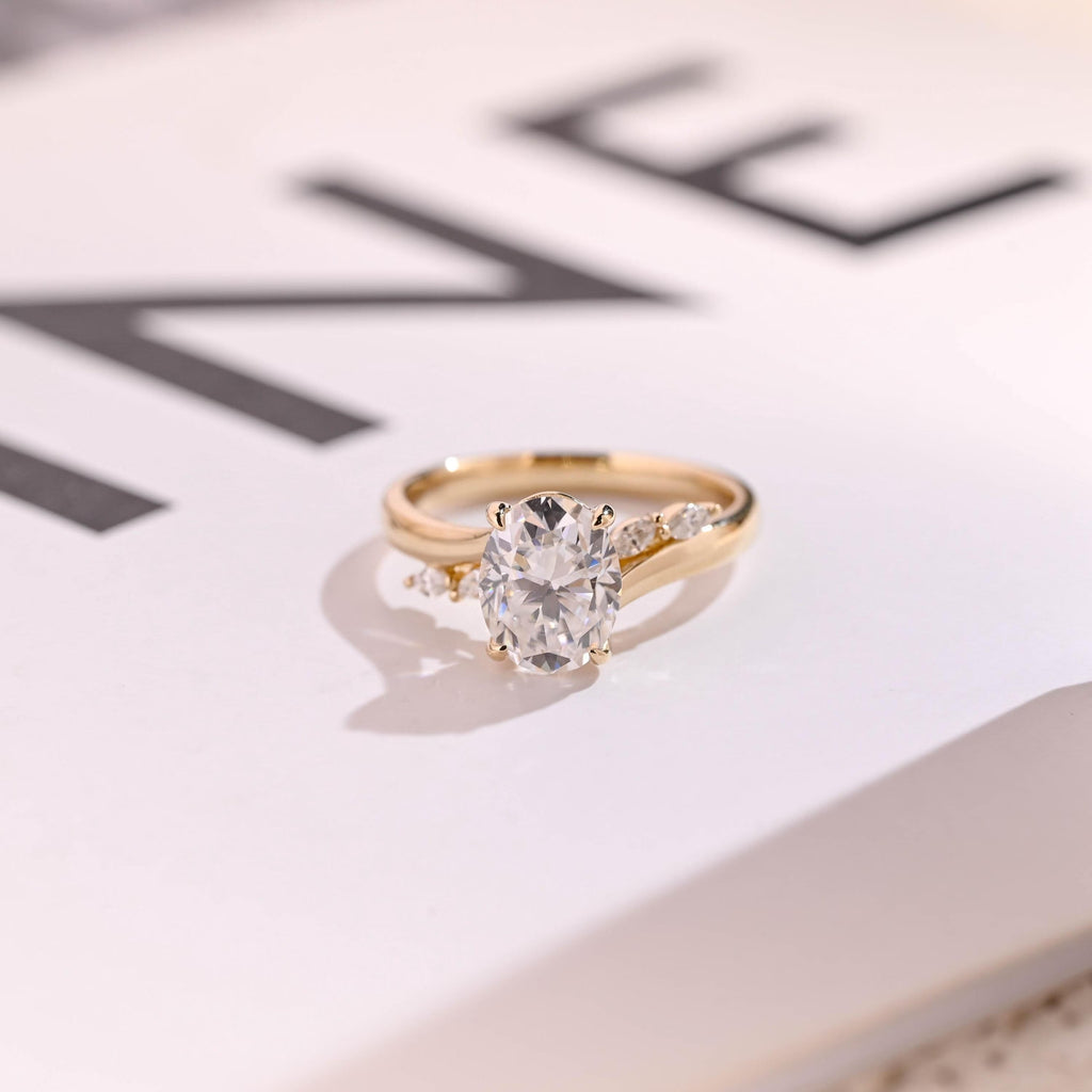 Solid Gold Oval Cut Moissanite Engagement Ring, Promise Ring