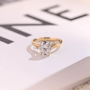 Solid Gold Oval Cut Moissanite Engagement Ring, Promise Ring