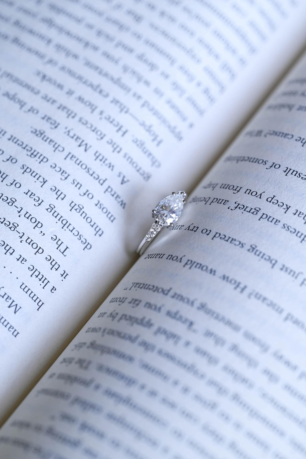 Solid Gold Pear Cut Cluster Moissanite Engagement Ring, Promise Ring for Her