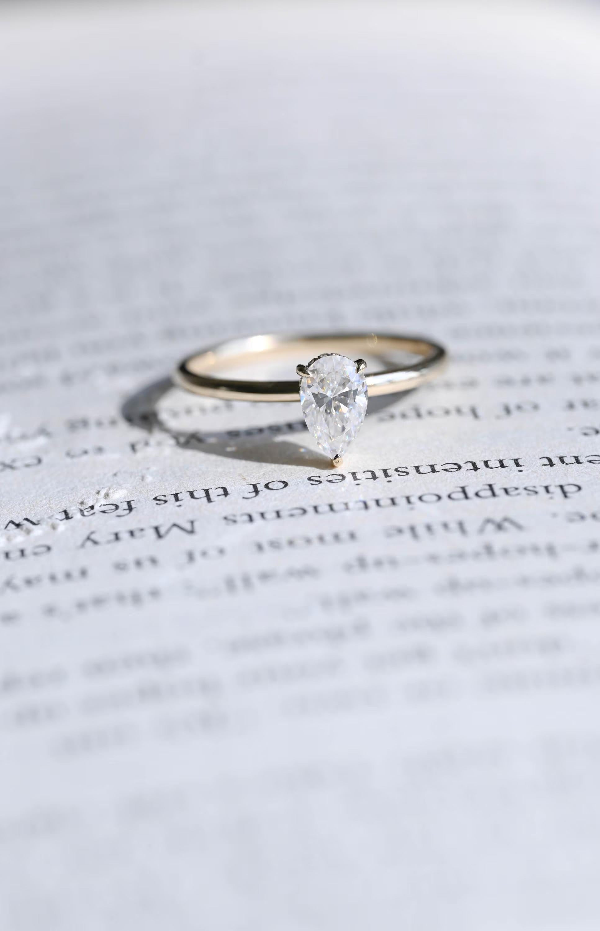 Solid Gold Pear Cut Hidden Halo Moissanite Engagement Ring Secondary image