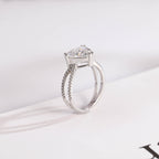 Solid Gold Trillion Cut Moissanite Engagement Ring, Double Band Open Shank Half Pave Ring