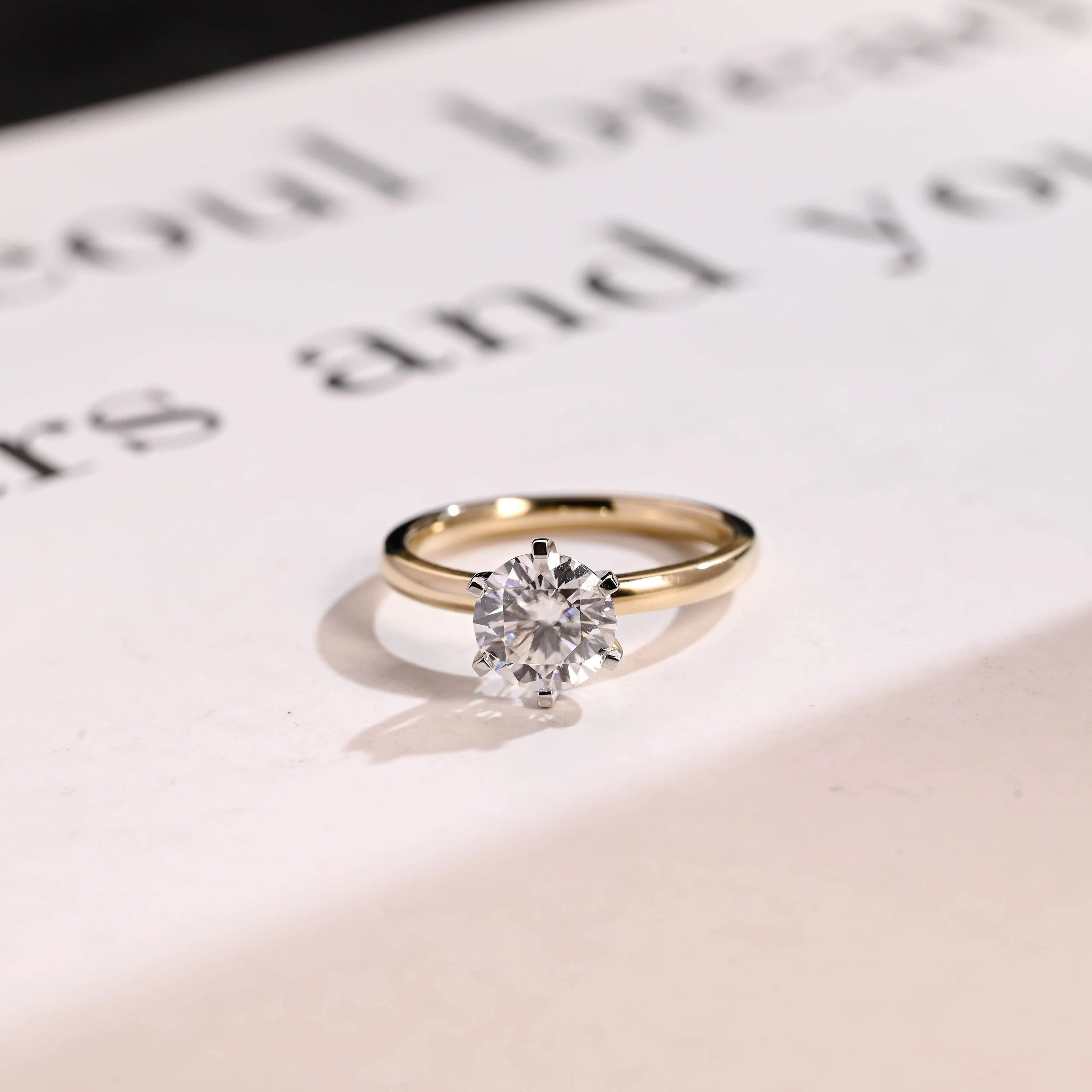 Solitaire Gold Round Moissanite Engagement Ring, Six Prong Setting Main image