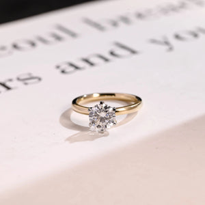 Solitaire Gold Round Moissanite Engagement Ring, Six Prong Setting