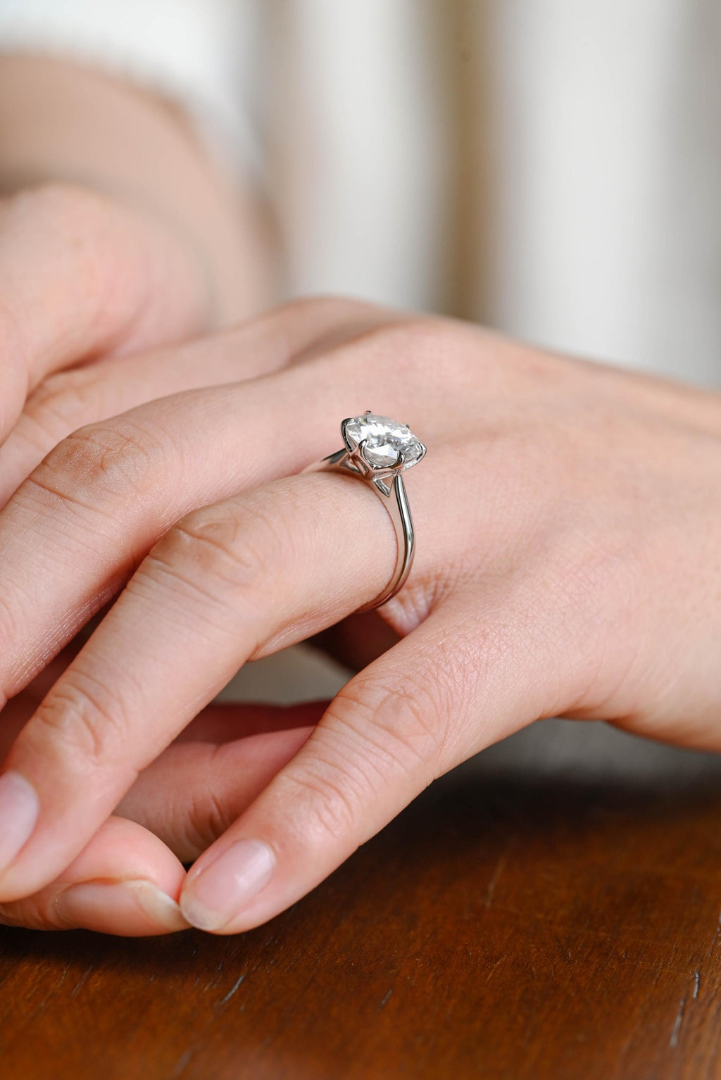 Solid Gold Tulip Floral Round Moissanite Engagement Ring, Anniversary Gift for Her
