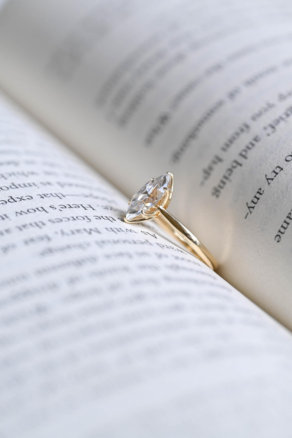 Solid Gold Tulip Floral Marquise Moissanite Engagement Ring, Proposal Ring