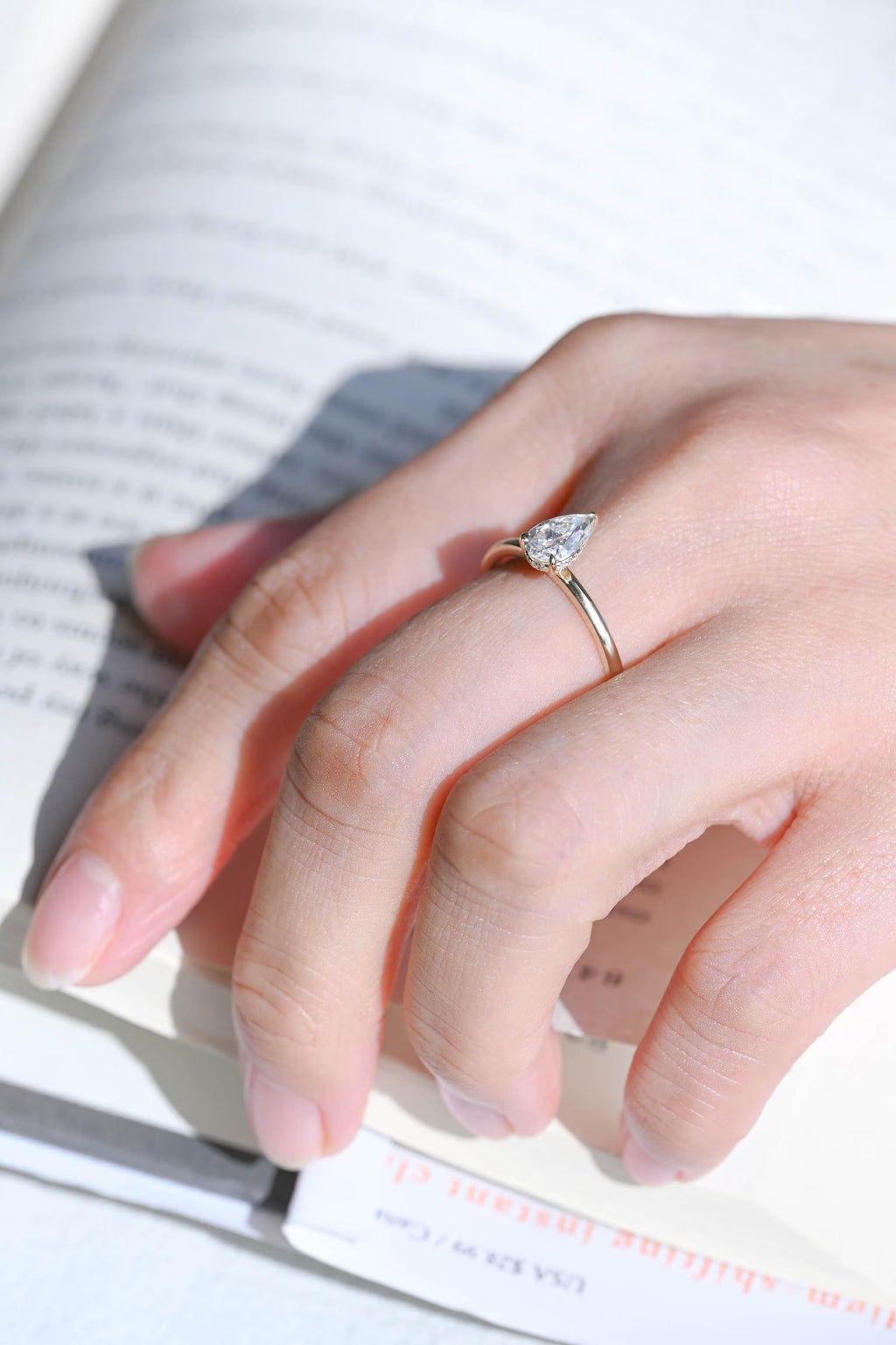 Solid Gold Pear Cut Hidden Halo Moissanite Engagement Ring
