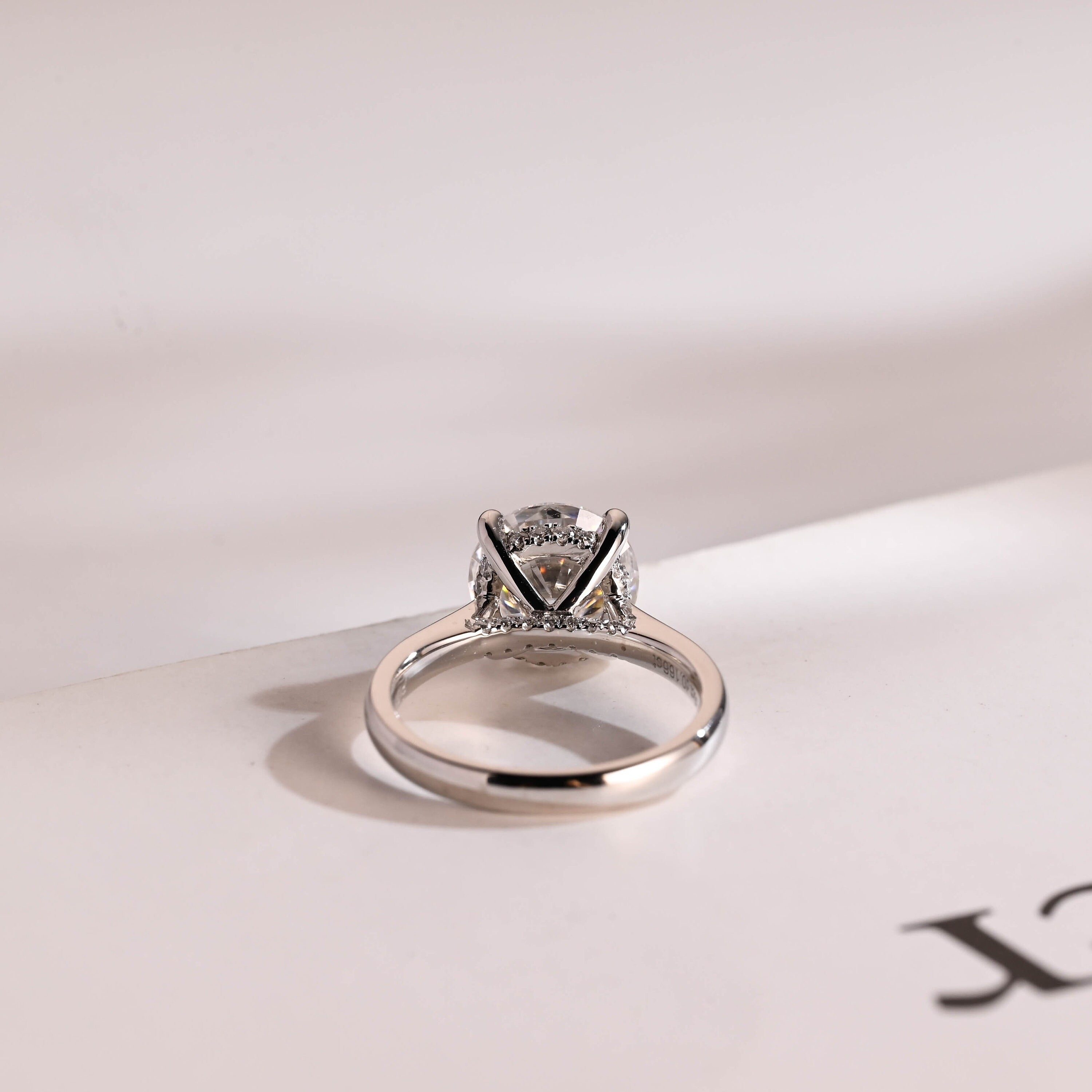 Solid Gold Round Cut Moissanite Engagement Ring with Hidden Halo