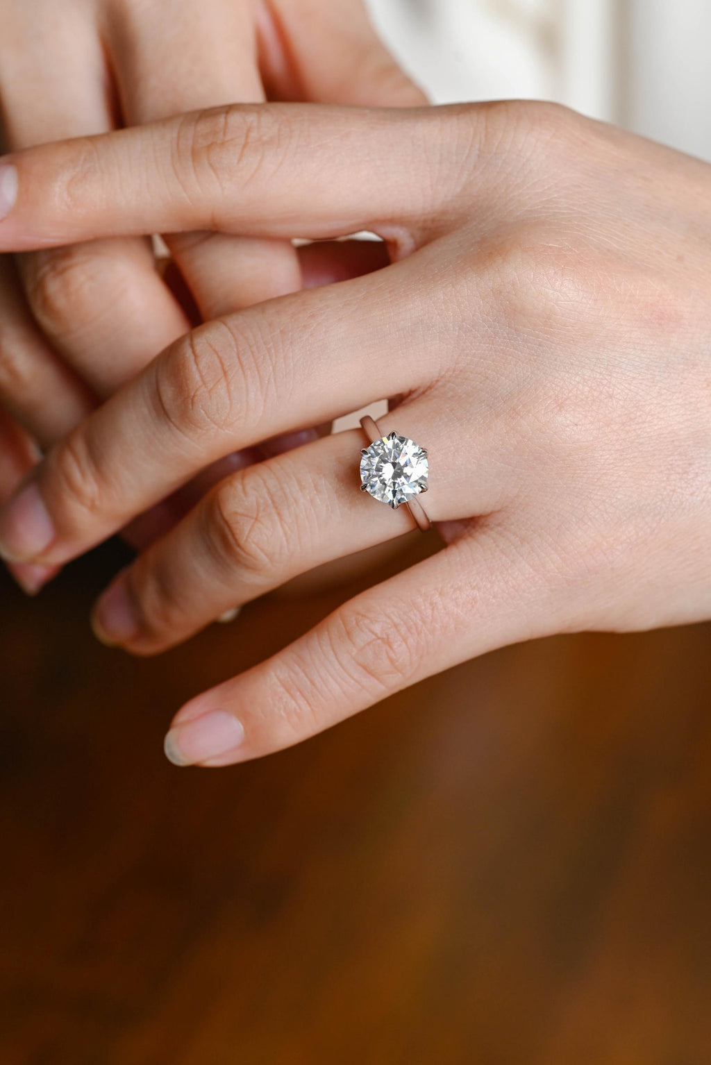 Solid Gold Tulip Floral Round Moissanite Engagement Ring, Anniversary Gift for Her