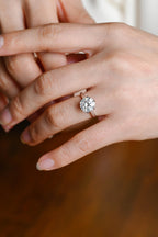 Solid Gold Tulip Floral Round Moissanite Engagement Ring, Anniversary Gift for Her