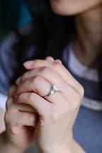 Solid Gold Oval Moissanite Hidden Halo Engagement Ring with Pear Moissanite