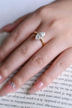 Solid Gold Tulip Floral Marquise Moissanite Engagement Ring, Proposal Ring