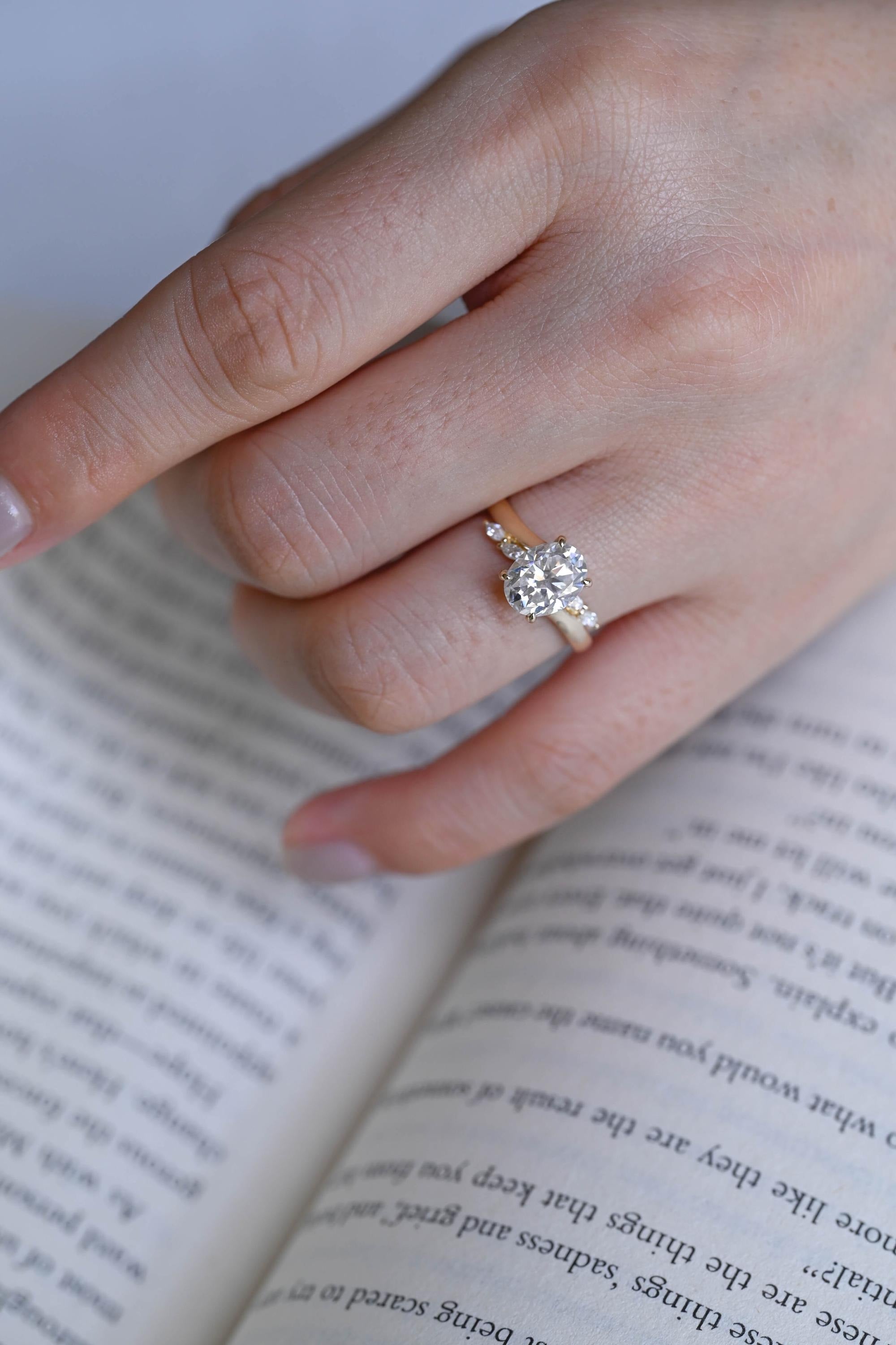 Solid Gold Oval Cut Moissanite Engagement Ring, Promise Ring