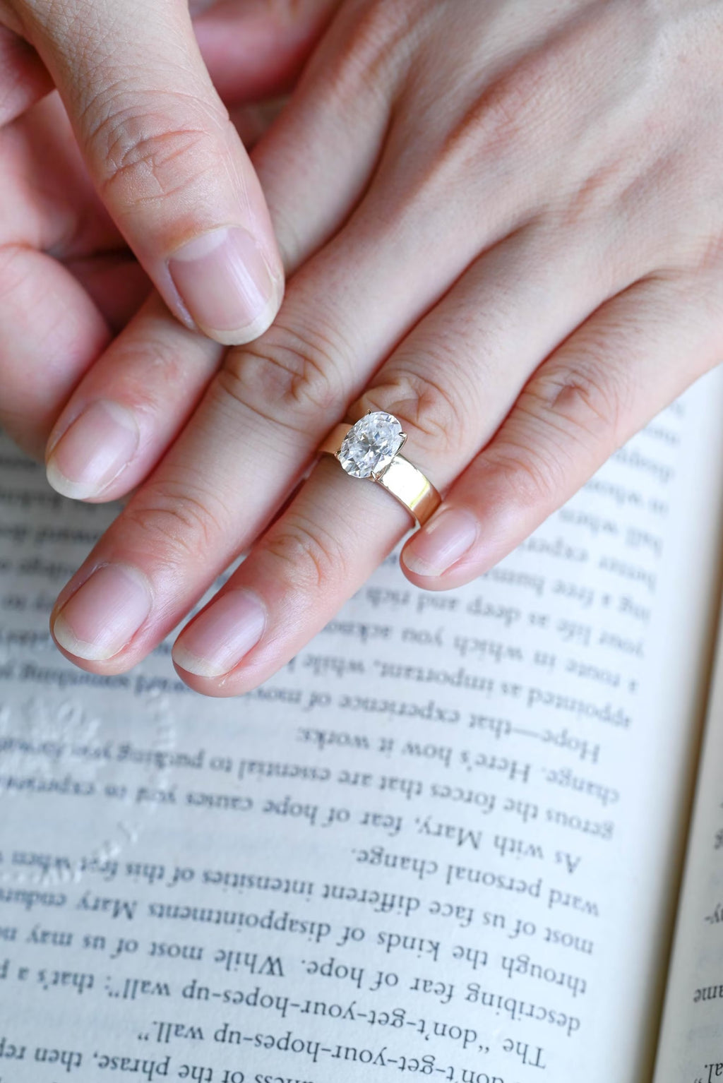 Solid Gold 5mm Band Oval Cut Moissanite Engagement Ring, Tulip Floral Ring