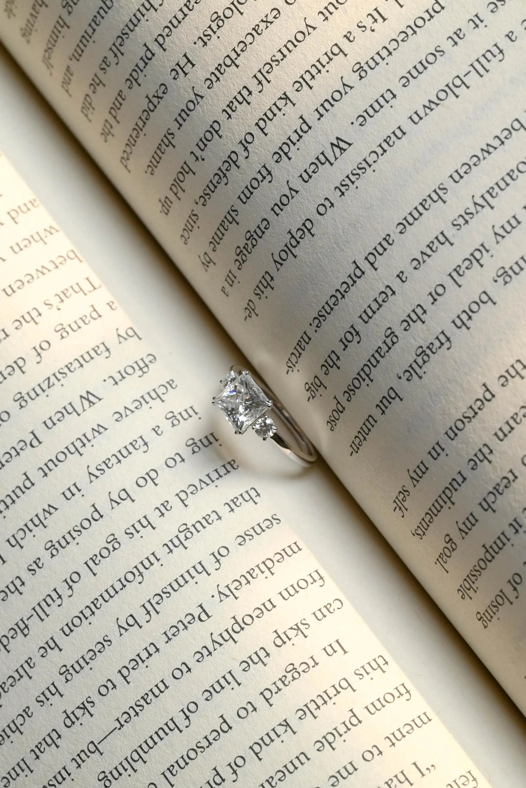 Solid Gold Princess Cut Moissanite Engagement Ring, Three Stone Promise Ring
