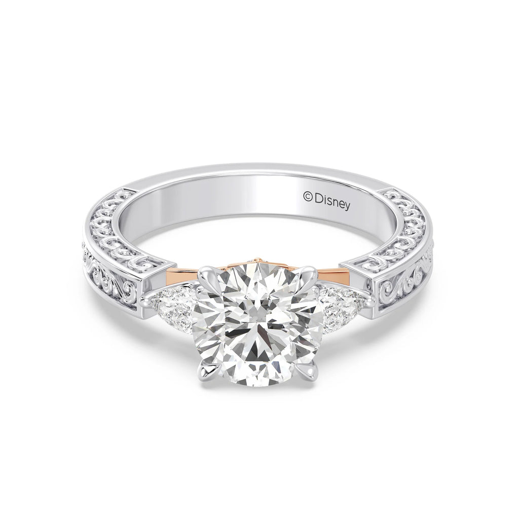 Enchanted Star Diamond And Gold Disney Princess Aurora Vintage Filigree Three Stone Engagement Ring