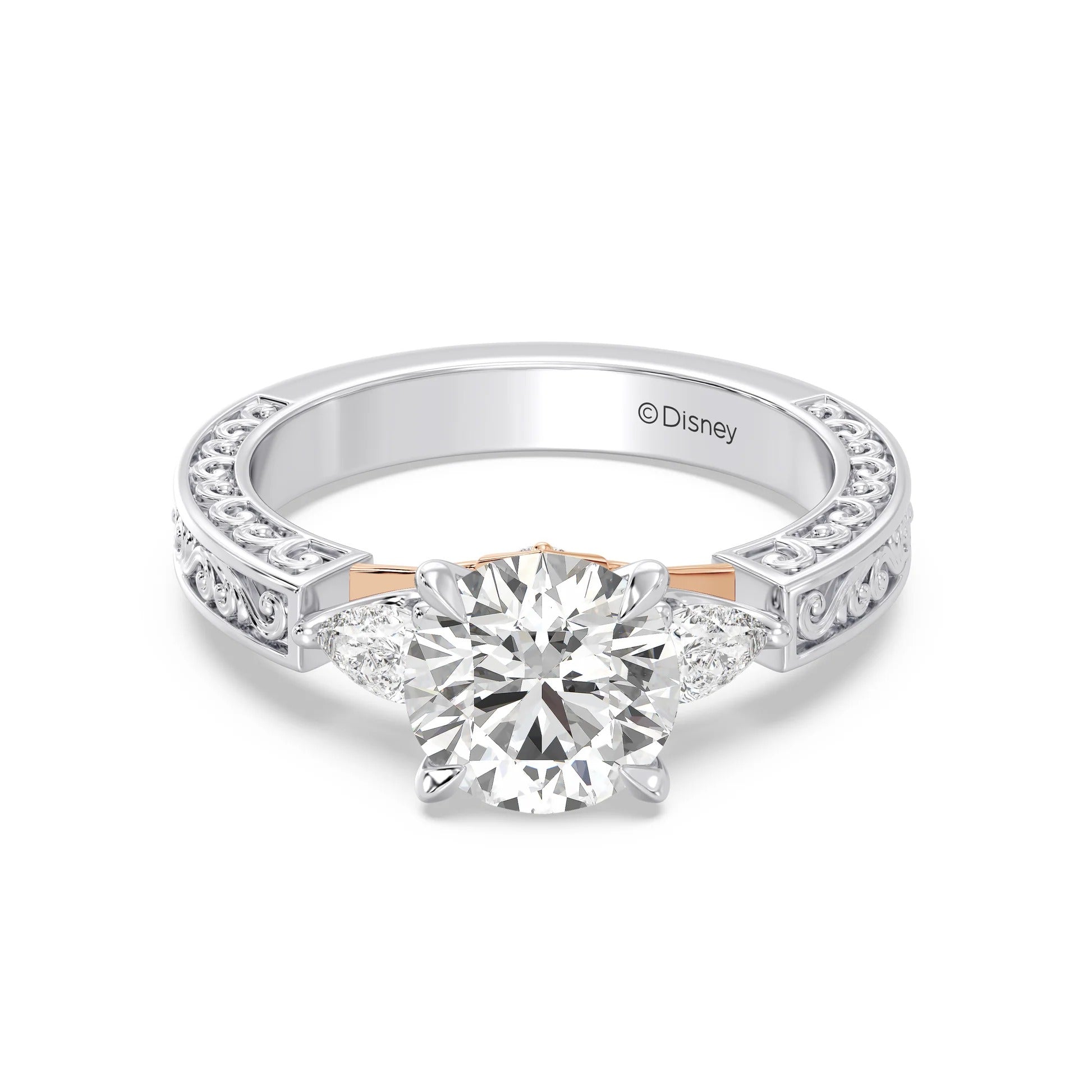 Enchanted Star Diamond And Gold Disney Princess Aurora Vintage Filigree Three Stone Engagement Ring