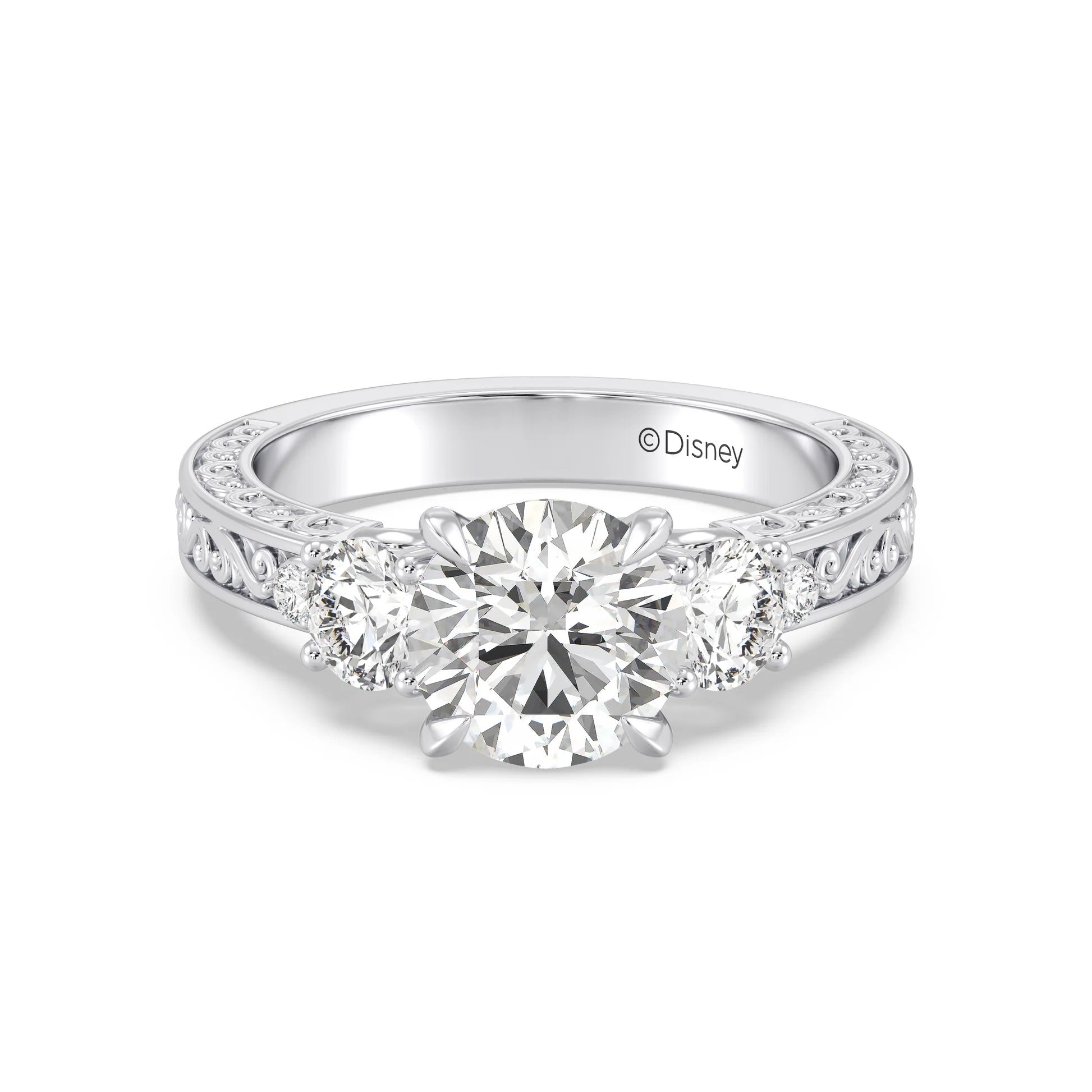 Enchanted Star Diamond And Gold Disney Princess Rapunzel Vintage Round Three Stone Engagement Ring