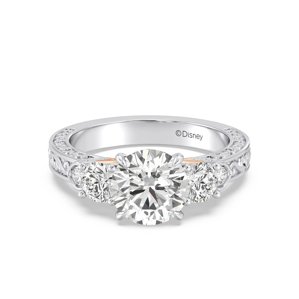 Enchanted Star Diamond And Disney Princess Aurora Vintage Round Three Stone Engagement Ring