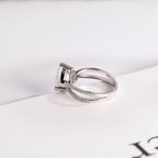 Solid Gold Trillion Cut Moissanite Engagement Ring, Double Band Open Shank Half Pave Ring