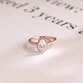 Solid Gold Pear Moissanite Engagement Ring, Halo & Half Eternity Promise, Proposal Ring