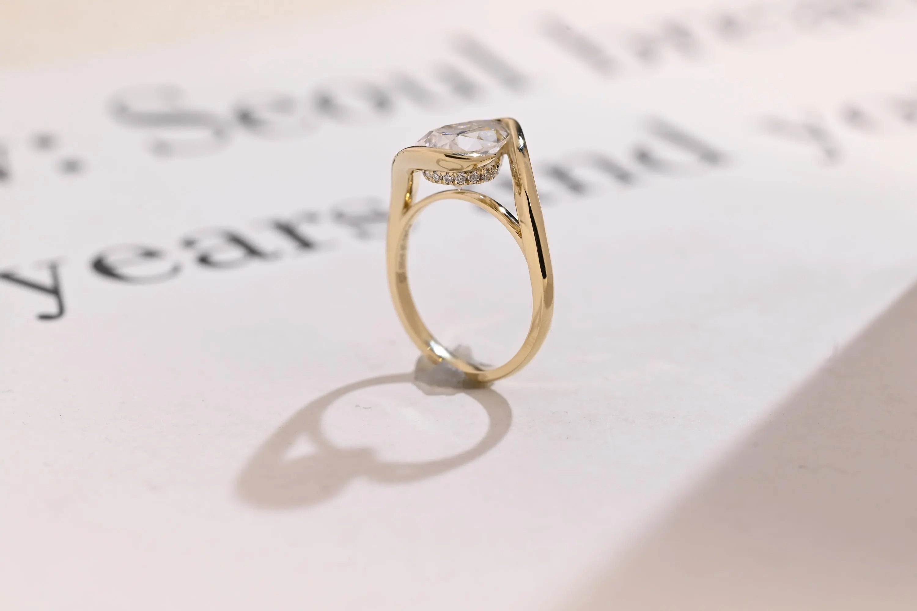 Solid Gold Pear Cut Moissanite Engagement Ring with Hidden Halo, Promise Ring Secondary image