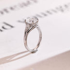Solid Gold Oval Moissanite Hidden Halo Engagement Ring with Pear Moissanite