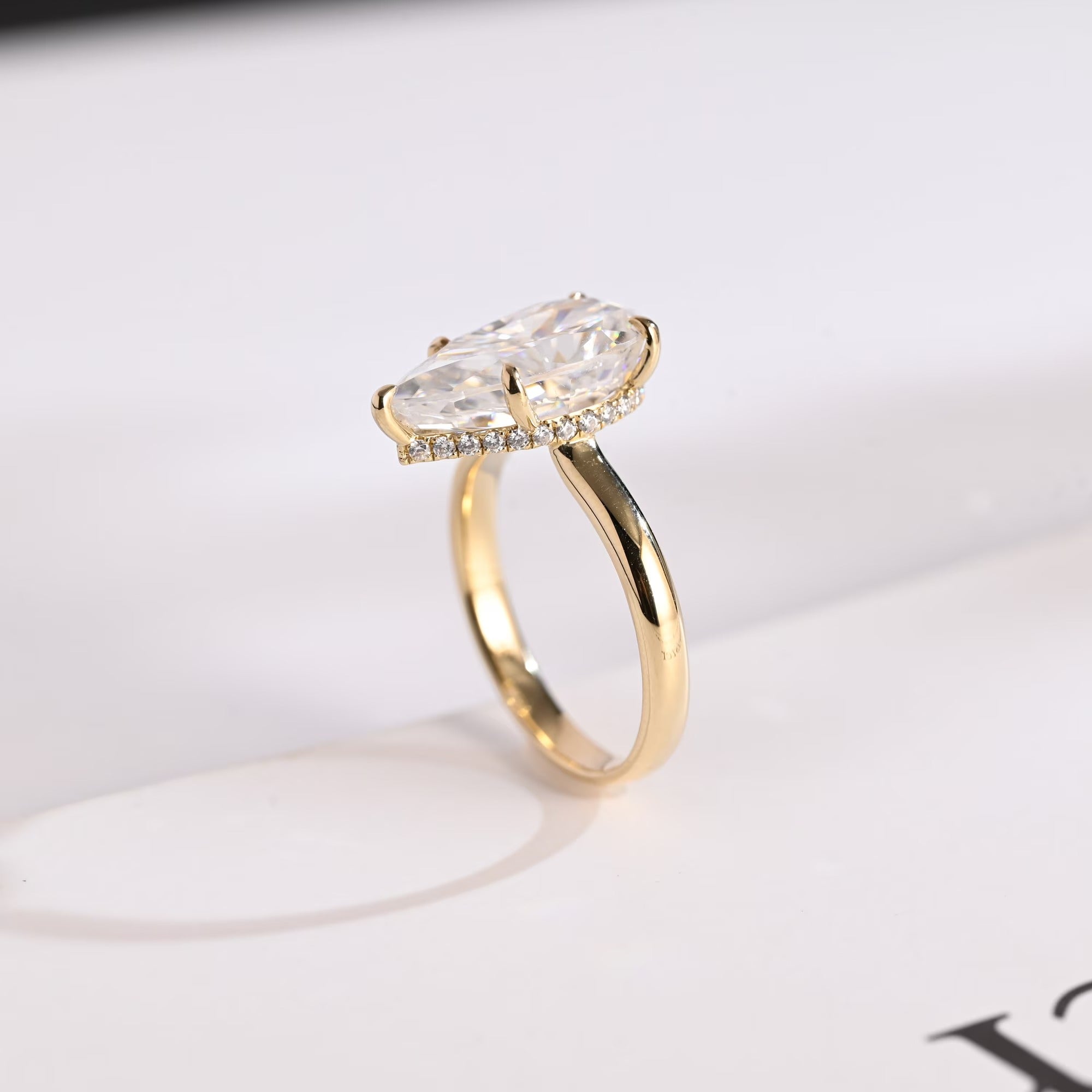 Solid Gold Pear Cut Moissanite Engagement Ring with Hidden Halo, Custom Ring Secondary image
