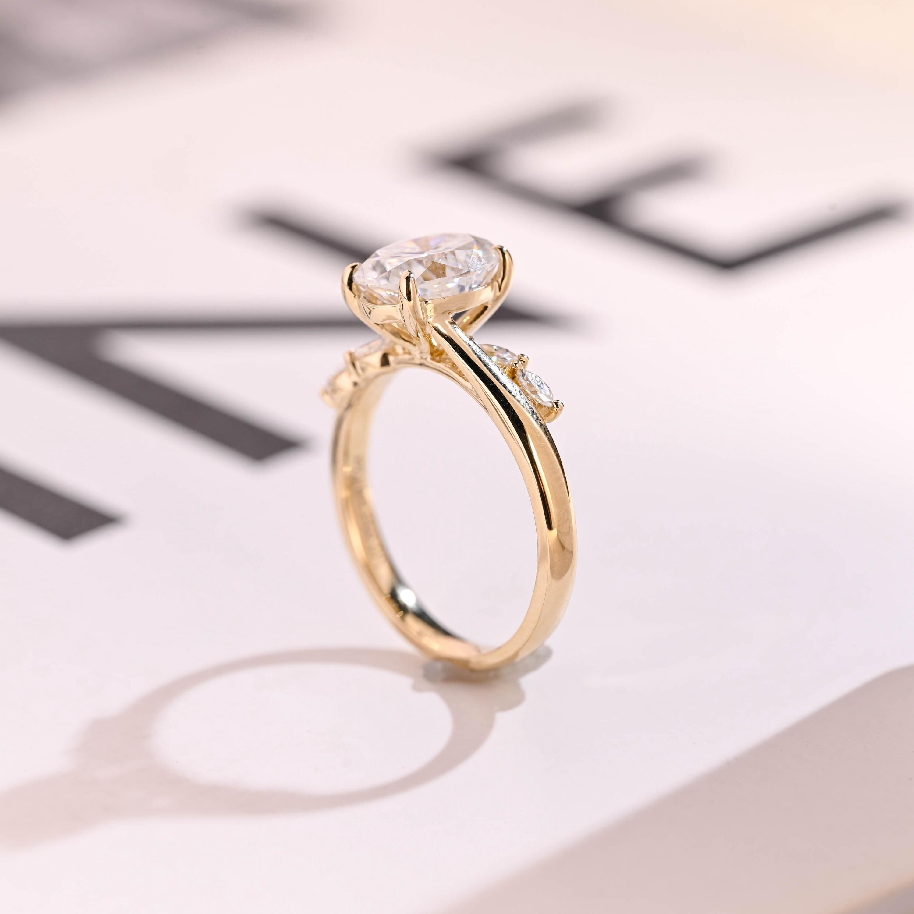Solid Gold Oval Cut Moissanite Engagement Ring, Promise Ring Secondary image