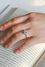 Solid Gold Princess Cut Moissanite Engagement Ring, Three Stone Promise Ring