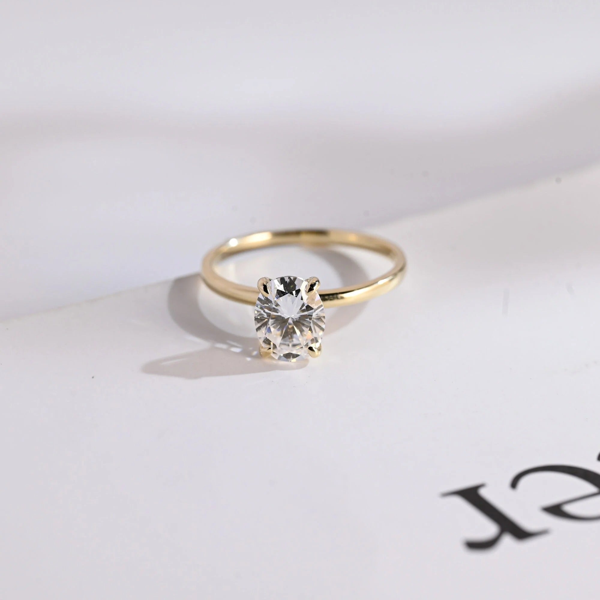 Solid Gold Oval Cut Moissanite Engagement Ring, Tulip Floral Promise Ring Main image
