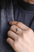 Solid Gold Pear Moissanite Engagement Ring, Halo & Half Eternity Promise, Proposal Ring