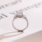 Solid Gold Oval Moissanite Hidden Halo Engagement Ring with Pear Moissanite