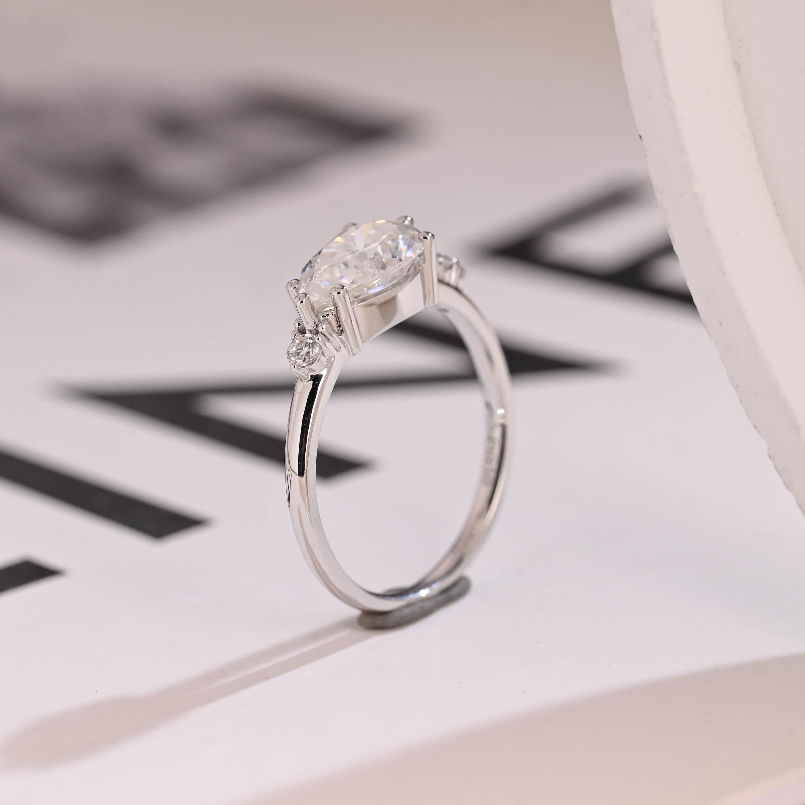 Solid Gold Pear Cut Cluster Moissanite Engagement Ring, Promise Ring for Her