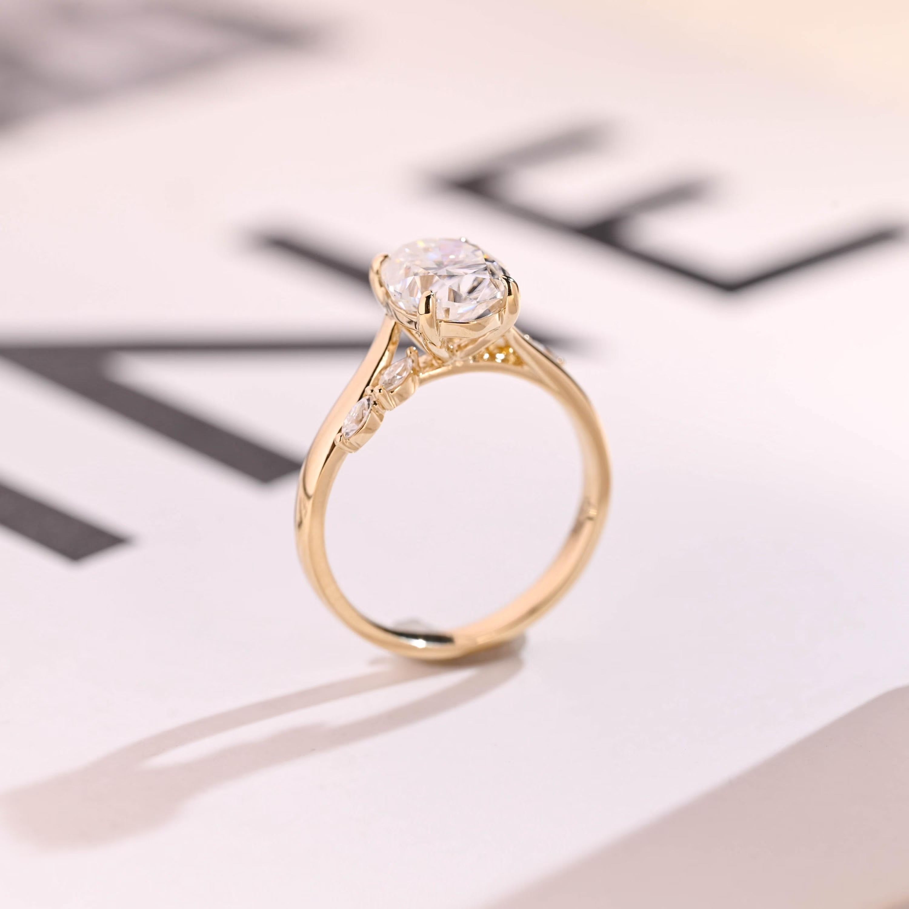 Solid Gold Oval Cut Moissanite Engagement Ring, Promise Ring