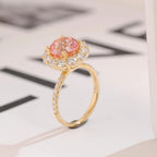 Solid Gold Sunflower Round Pink Moissanite Sapphire Engagement Ring, Half Eternity Promise Ring