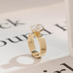 Solid Gold 5mm Band Oval Cut Moissanite Engagement Ring, Tulip Floral Ring