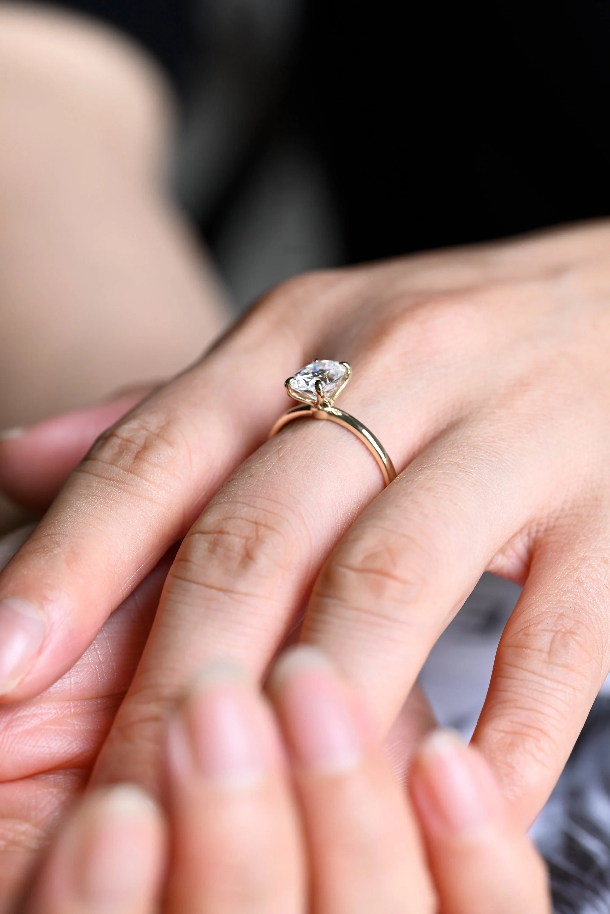 Solid Gold Oval Cut Moissanite Engagement Ring, Tulip Floral Promise Ring