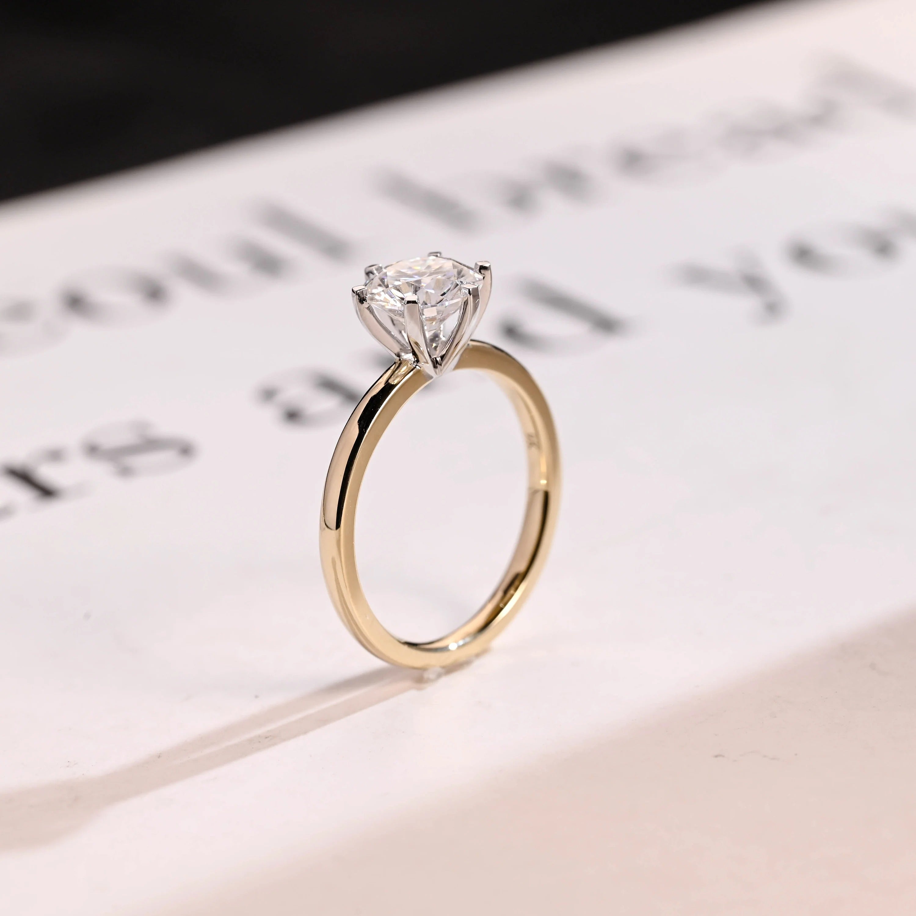 Solitaire Gold Round Moissanite Engagement Ring, Six Prong Setting Secondary image