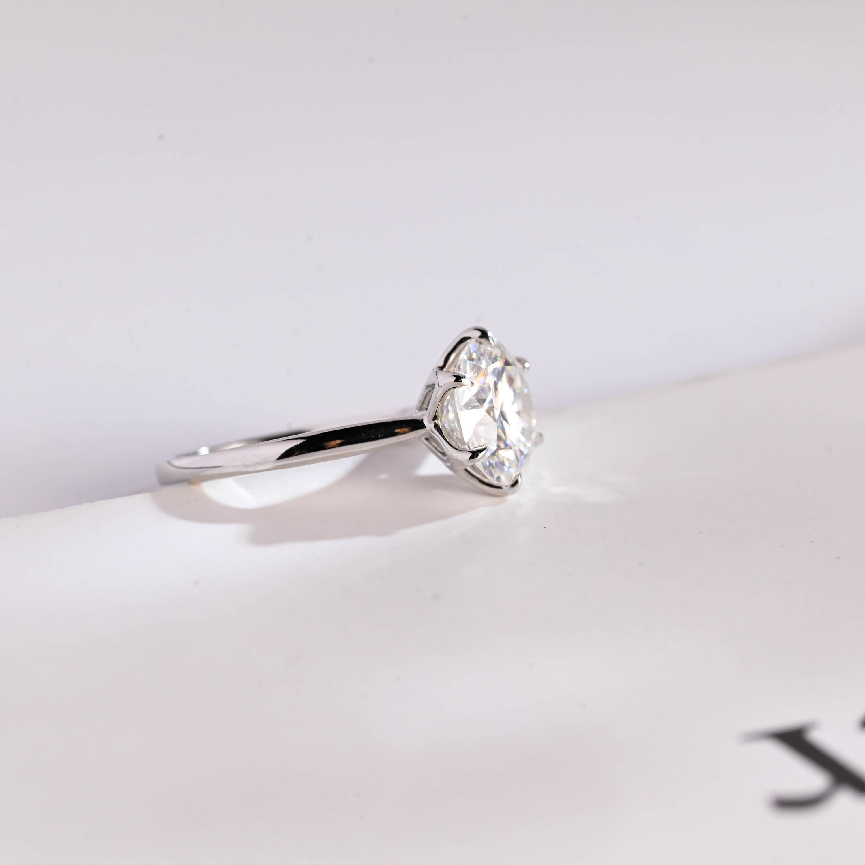 Solid Gold Tulip Floral Round Moissanite Engagement Ring, Anniversary Gift for Her Secondary image